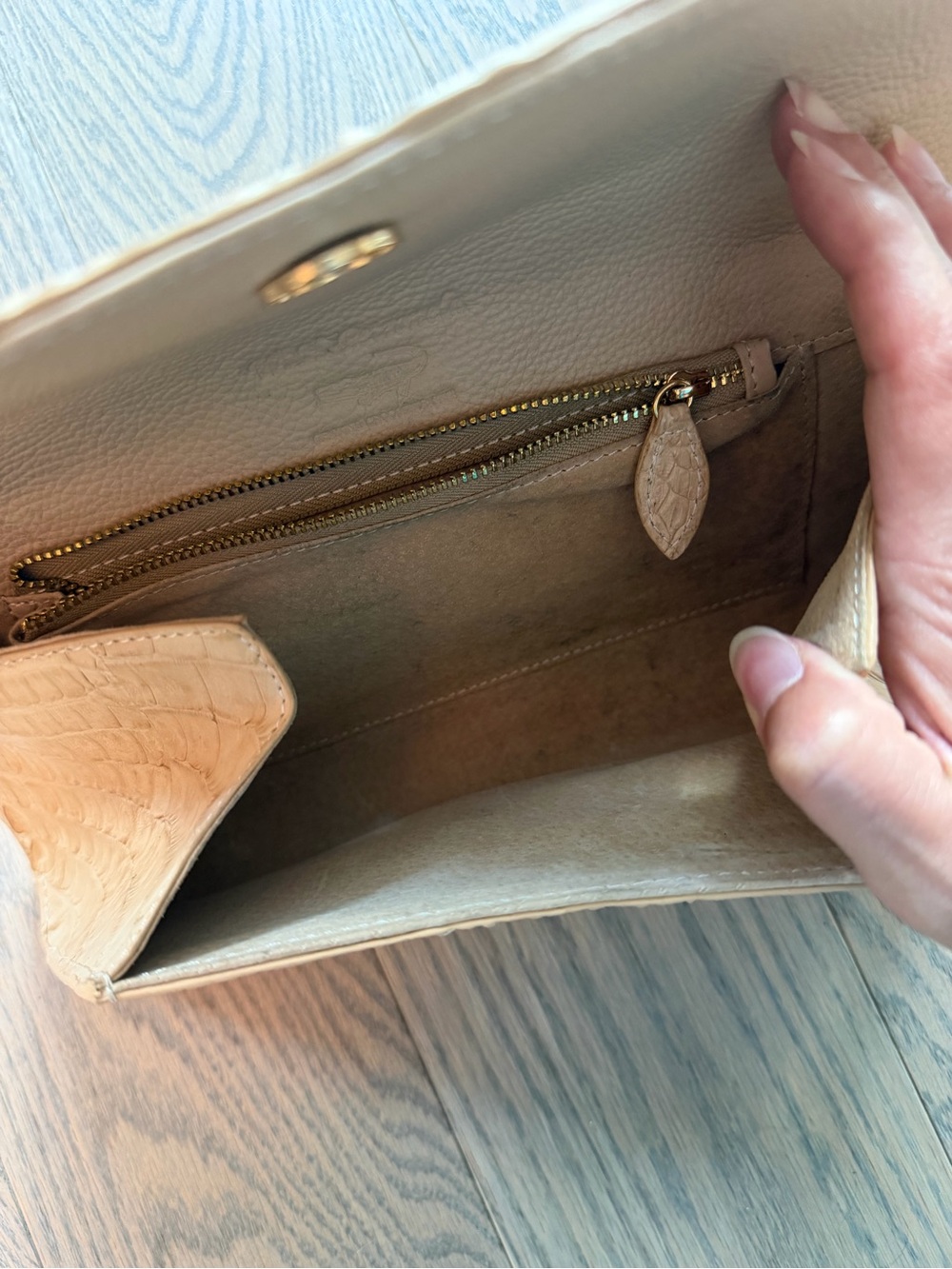 Beige Crocodile Envelope Clutch - Picture 6 of 7